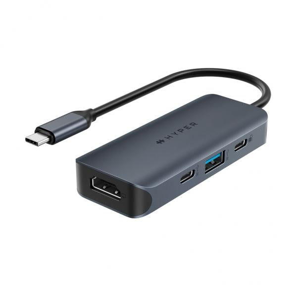 HYPER HD4001GL hub di interfaccia USB 3.2 Gen 1 [3.1 Gen 1] Type-C 10000 Mbit/s Blu, Grigio (HyperDrive EcoSmartT Gen.2 - Universal USB-C? 4-in-1 Hub w - 100 W PD Power Pass-thru - Warranty: 24M)