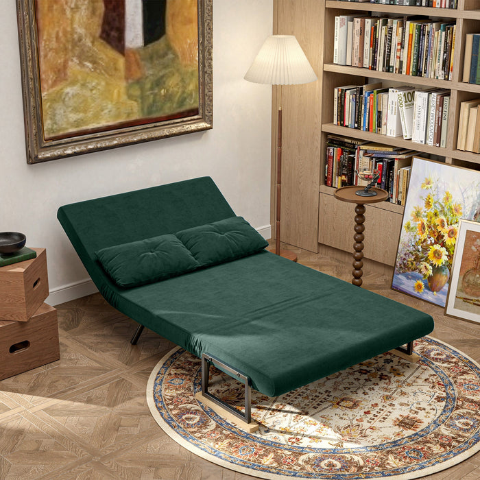 Divano Letto Singolo con Schienale Regolabile 102x73x81 cm in Tessuto Effetto Velluto Verde