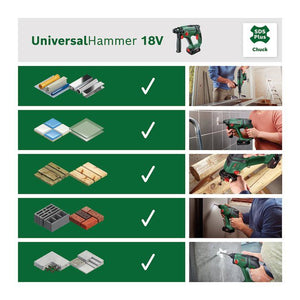 Trapano a percussione - BOSCH - UniversalHammer 18V - Senza fili - 2 joule - SDS Plus