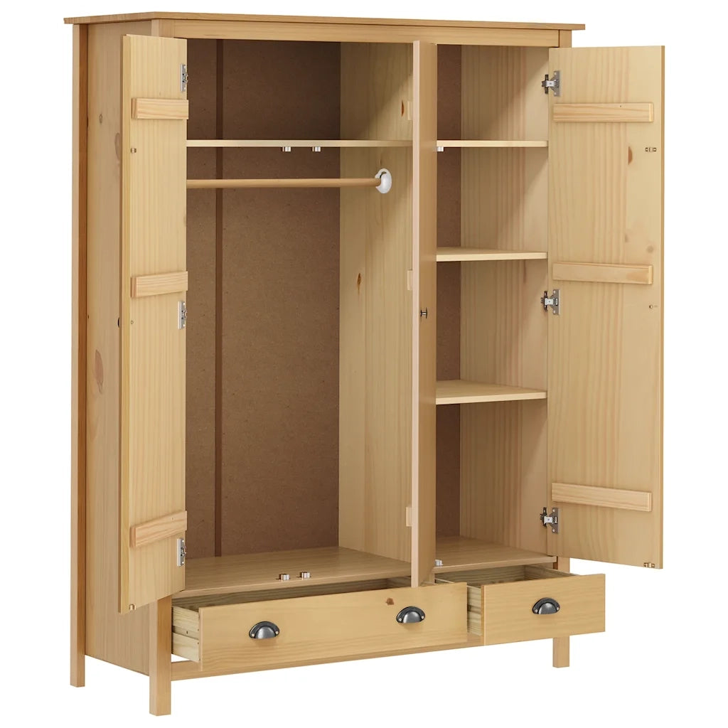 Armadio a 3 Ante Hill 127x50x170cm Legno Massello di Pino 288951