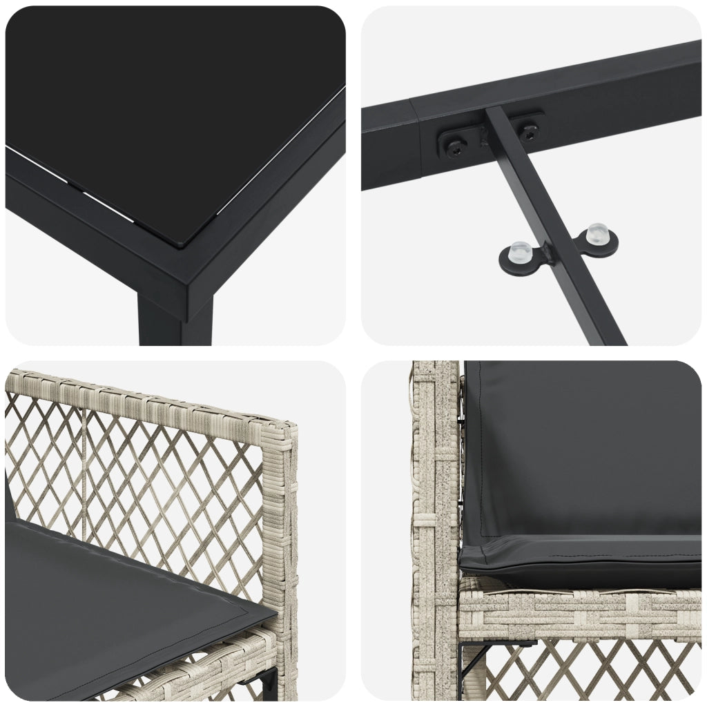 Set pranzo giardino 9 pezzi cuscini Rattan Polietilene grigio chiaro