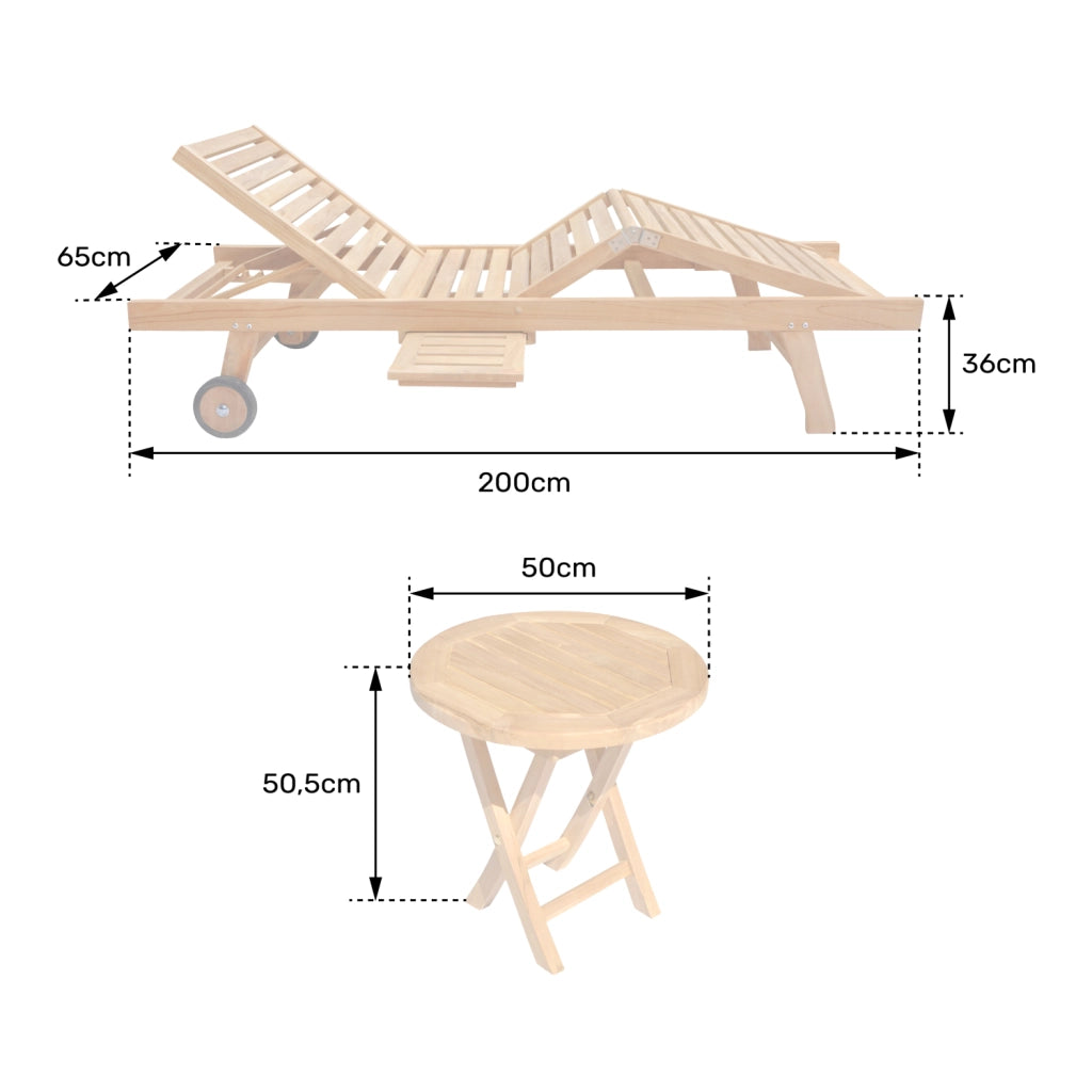 Set di lettini e tavolini pieghevoli in teak LOMBOK