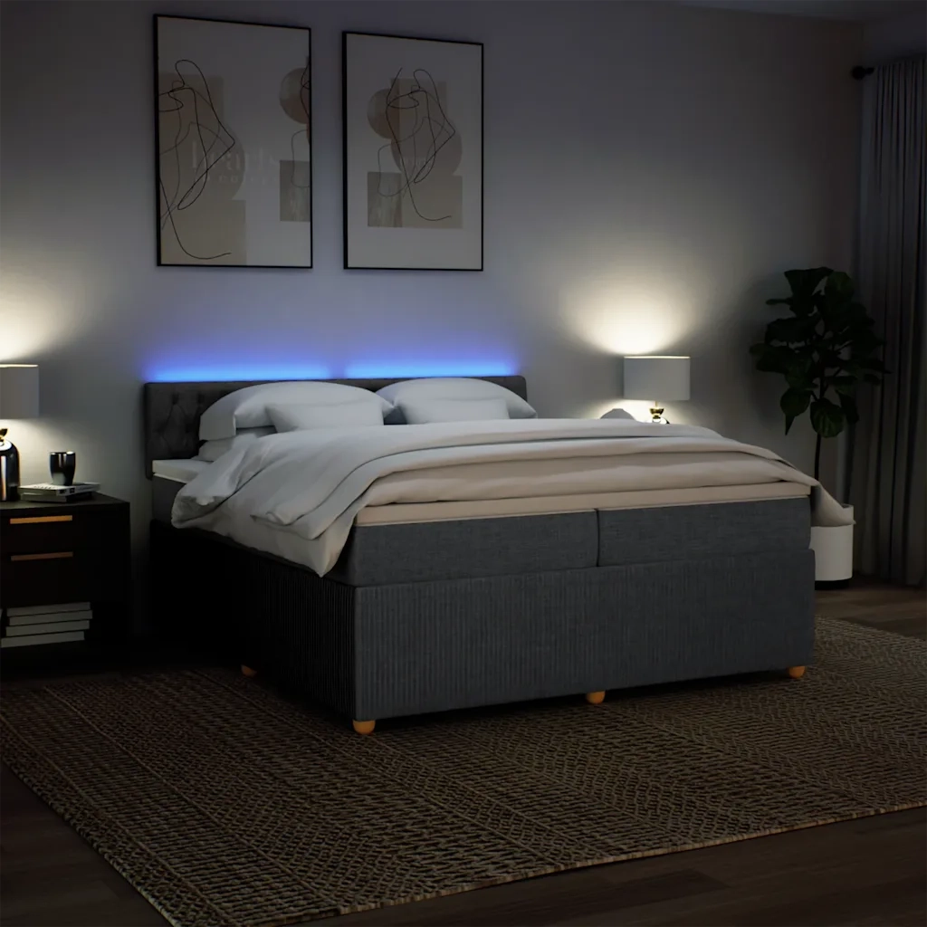 vidaXL Giroletto a Molle con Materasso Grigio Scuro 200x200 cm Tessuto
