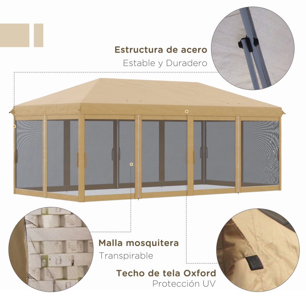 Carpa Pieghevole Giardino 6x3 m con Zanzariere ¨C Zephmum ¨C Beige Acciaio