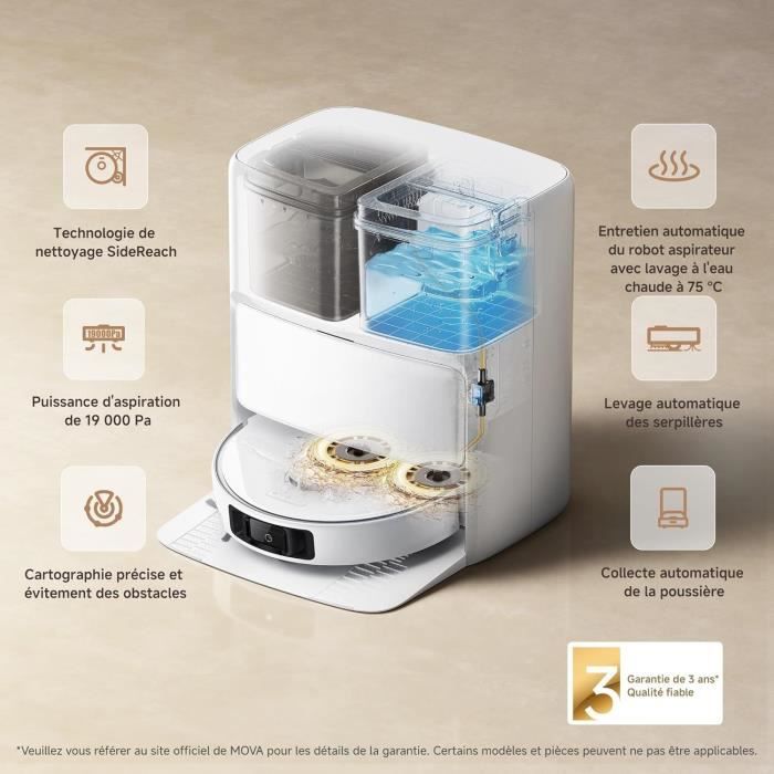 MOVA P50 Ultra - Robot aspirapolvere con stazione di ricarica - 19.000 Pa - Pulizia dagli angoli ai bordi