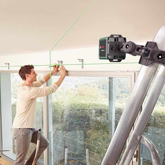 Laser a linee incrociate Bosch - Quigo + (Portata 7 m, consegnato con batterie, treppiede da 1,1 m e scatola)