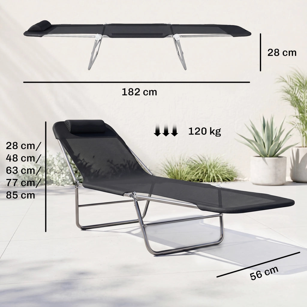 Letto Pieghevole con Schienale Reclinabile e Cuscino ¨C Zephmum ¨C Grigio 182x56x24.5 cm