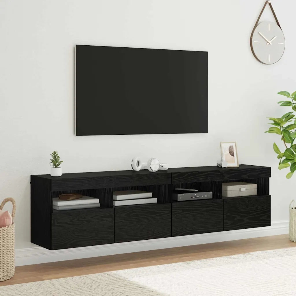 Mobiletti TV da Parete 2 pcs Rovere Nero 80 x 30 x 40 cm 882982