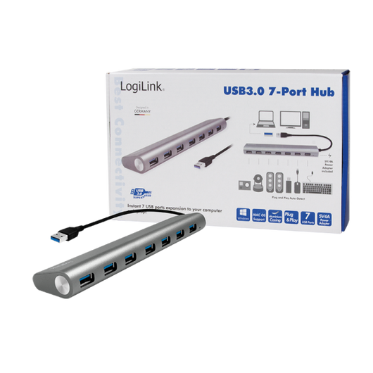 Hub USB 3.2 SuperSpeed 7 porte Alluminio Silver