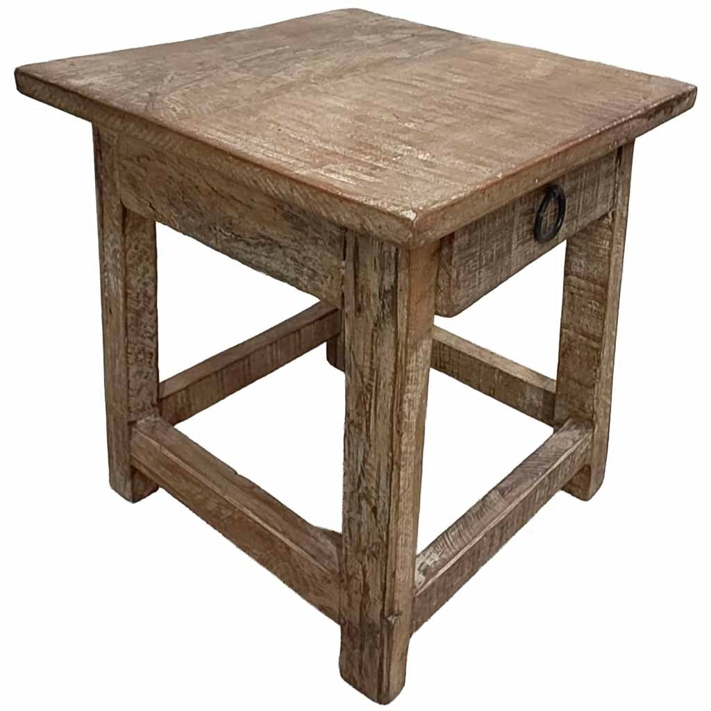 Sgabello con cassetto in legno con finitura artigianale marrone 25x25x29 h cm
