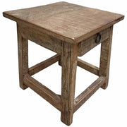 Sgabello con cassetto in legno con finitura artigianale marrone 25x25x29 h cm
