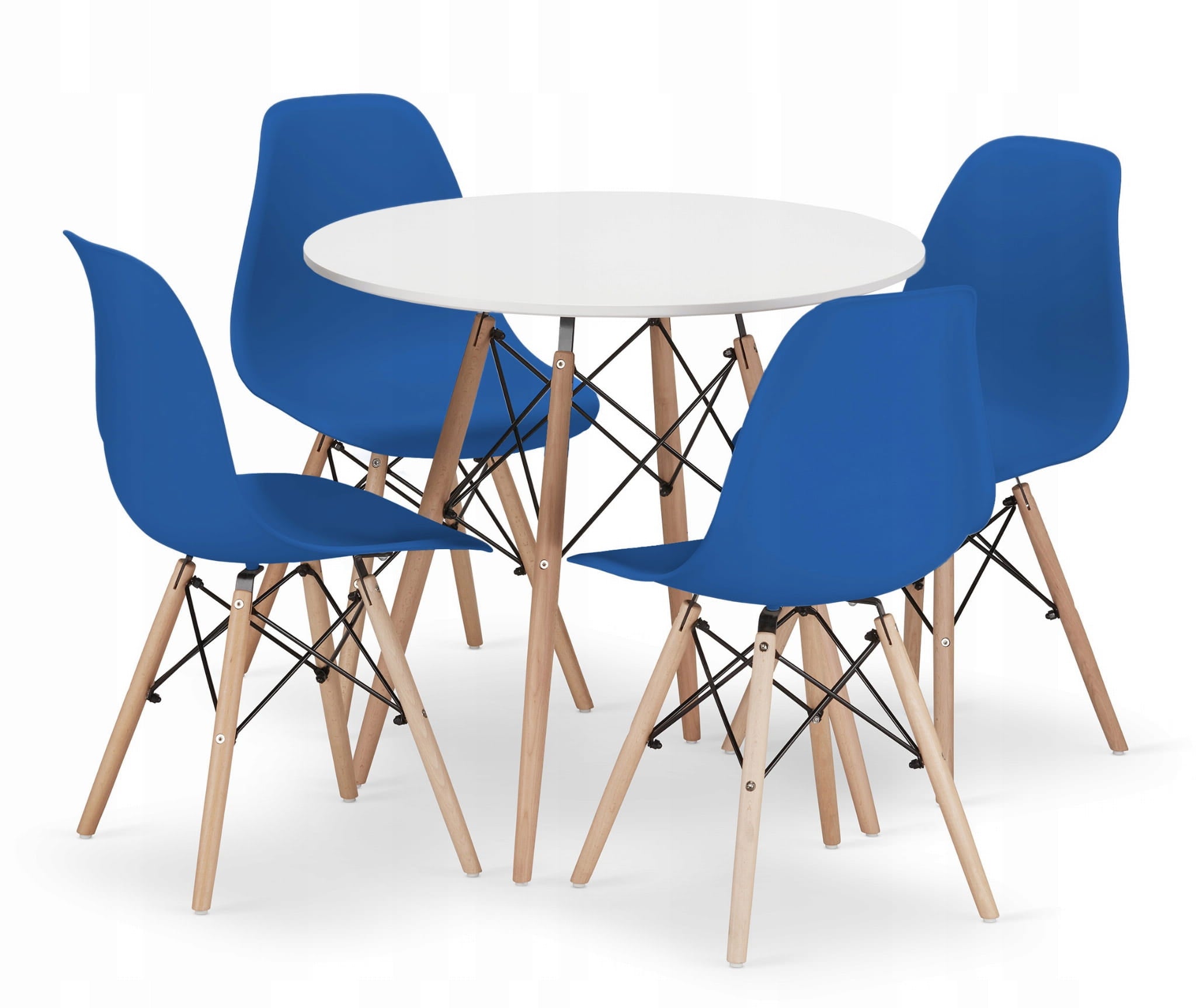 Tavolo rotondo Valora KOVA Ø80 bianco + 4 sedie blu OSAKA