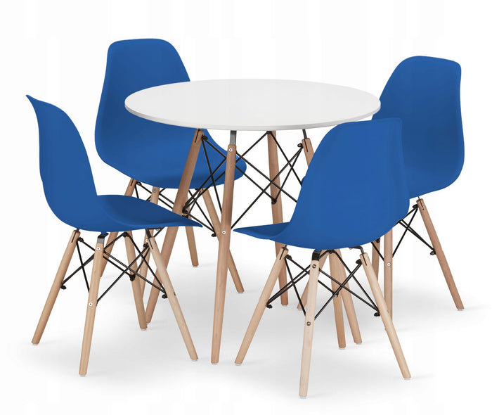 Tavolo rotondo Valora KOVA Ø80 bianco + 4 sedie blu OSAKA