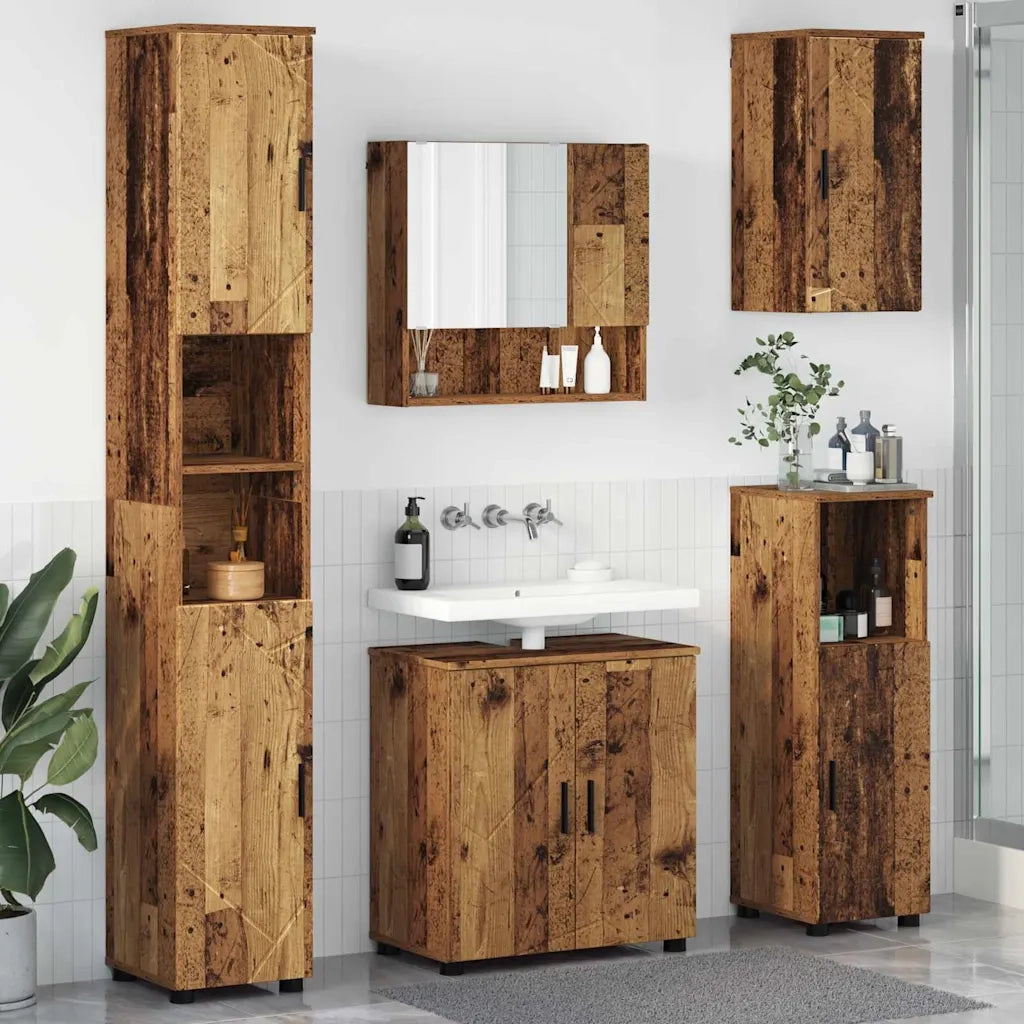 Set di mobili per il bagno con porta 5 pcs Legno vecchio