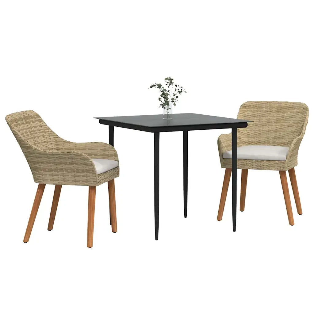 Set da Pranzo per Giardino con cuscino 3 pcs Beige polyrattan 3261691