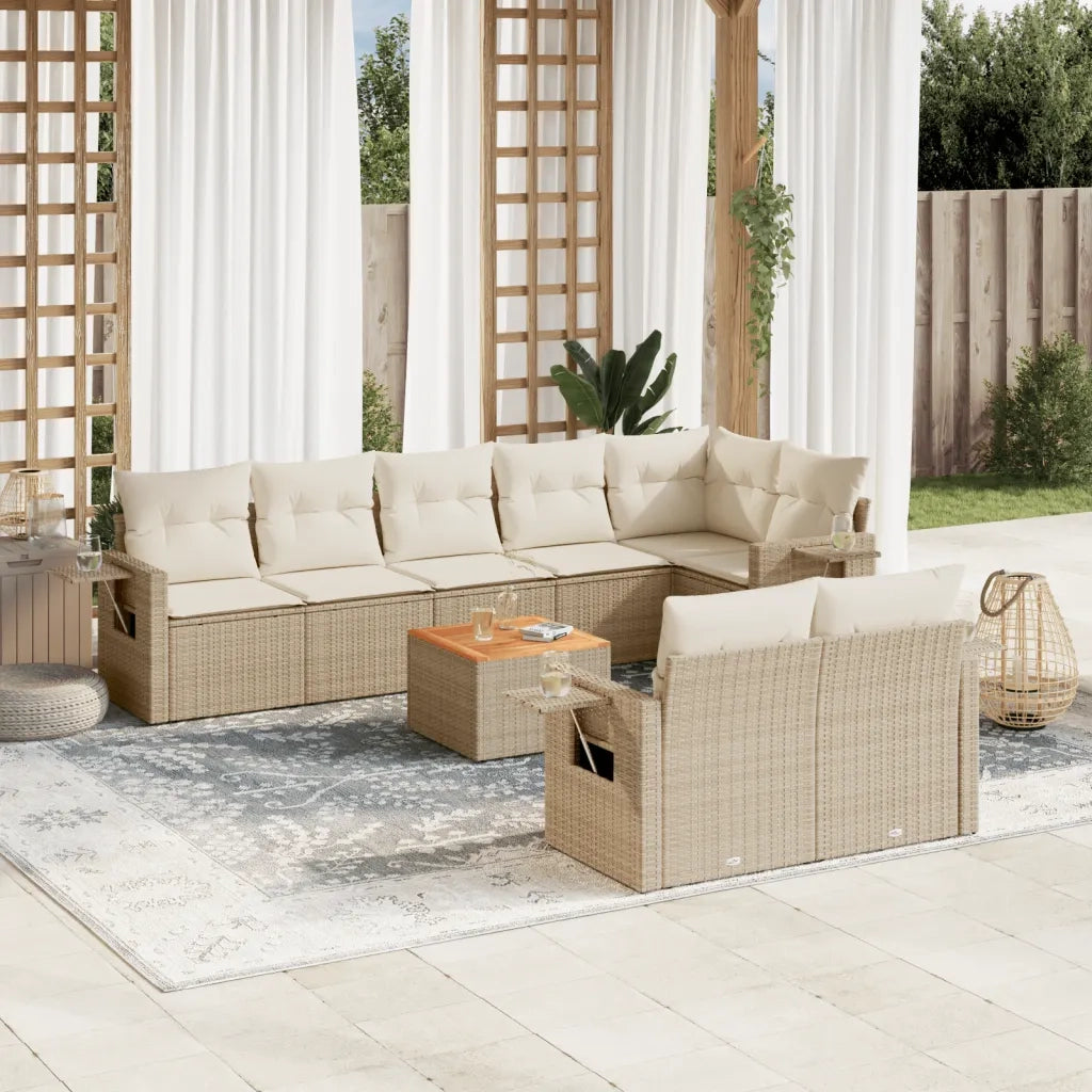 Set Divano da Giardino 9 pz con Cuscini Beige in Polyrattan 3224651