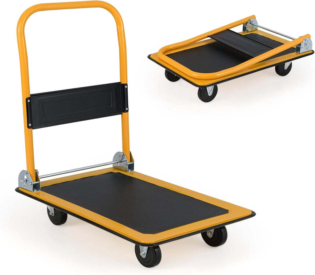 Carrello Pieghevole con Ruote, Carrello a Piattaforma da Transporto, Capacità 150 KG, con Piattaforma Antiscivolo, per Trasporto, Movimentazione, Demenagement, 73 X 48 X 83 CM (Blu+Bianco)