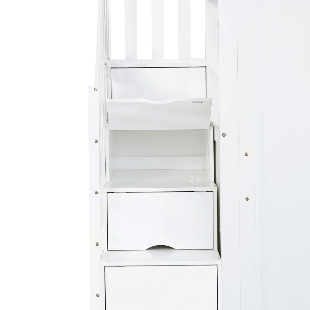 Letto a Soppalco 90 x 200 cm - Scrivania; 6 Cassetti e Mensole - Bianco