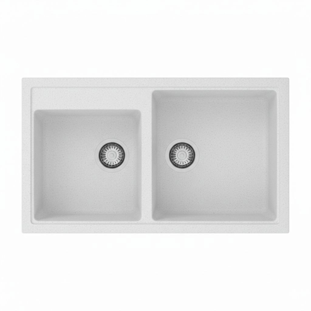 Lavello 86 cm da incasso in sintetico effetto granito due vasche - Bianco