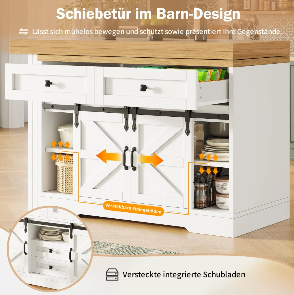 Isola cucina in MDF con tavolo estensibile e pannelli girevoli
