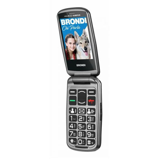 BRONDI AMICO SICURO PLUS (NERO) - TELEFONO CELLULARE PER ANZIANI - TASTO SOS - CONTROLLO REMOTO - ANNUNCIO VOCALE - BASE DI RICARICA