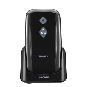 BRONDI AMICO SICURO PLUS (NERO) - TELEFONO CELLULARE PER ANZIANI - TASTO SOS - CONTROLLO REMOTO - ANNUNCIO VOCALE - BASE DI RICARICA
