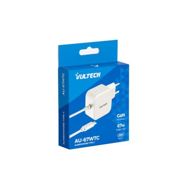 VULTECH AU-67WTC - ALIMENTATORE UNIVERSALE PER NOTEBOOK E SMARTPHONE CON CONNETTORE TYPE-C TECNOLOGIA GAN E FUNZIONE PPS