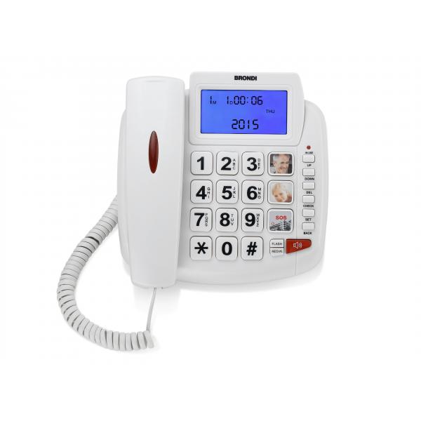 BRONDI BRAVO 90 LCD (BIANCO) - TELEFONO CORDED - TASTI GRANDI - VIVAVOCE - DISPLAY - AUDIO BOOST - COMPATIBILE CON APPARECCHI ACUSTICI