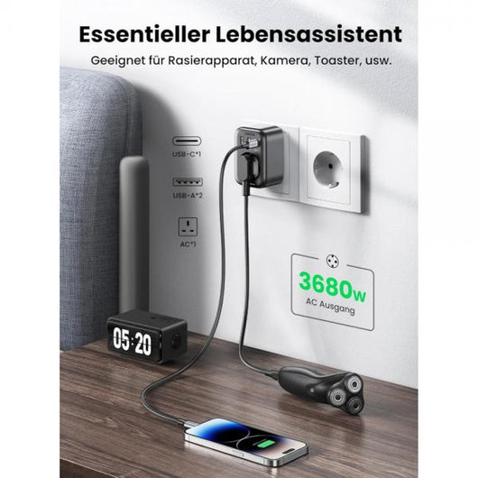 UGREEN Caricatore USB da muro 30W Diginest- GaN- 1x Type-C- 2xUSB3- 1x Schuko- Black