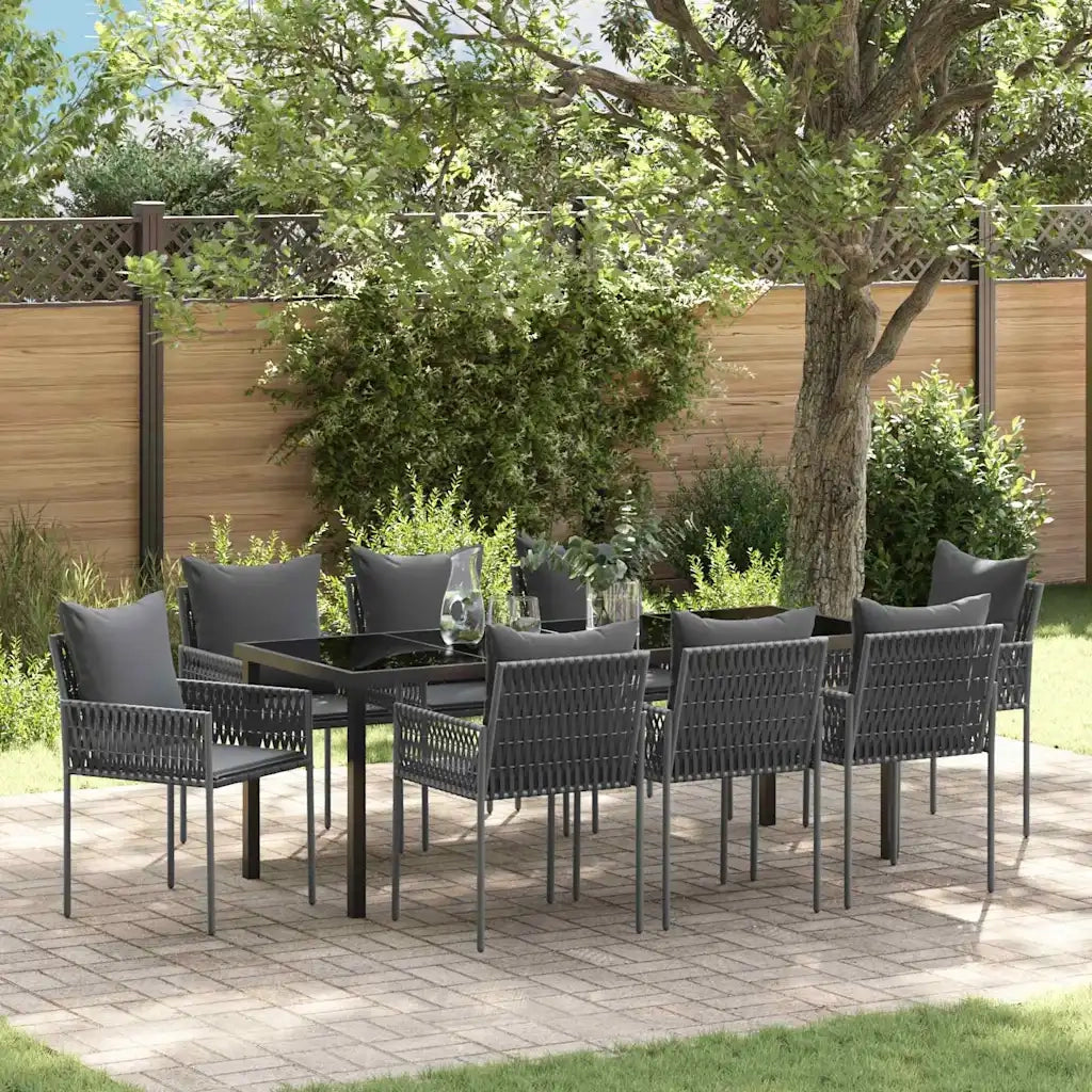 Set da Pranzo per Giardino 9 pcs Nero e Grigio Rattan in PE 3379106
