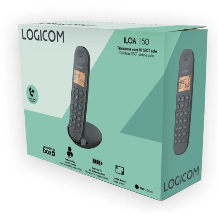 Telefono fisso cordless - LOGICOM - DECT ILOA 150 SOLO - Nero - Senza segreteria telefonica