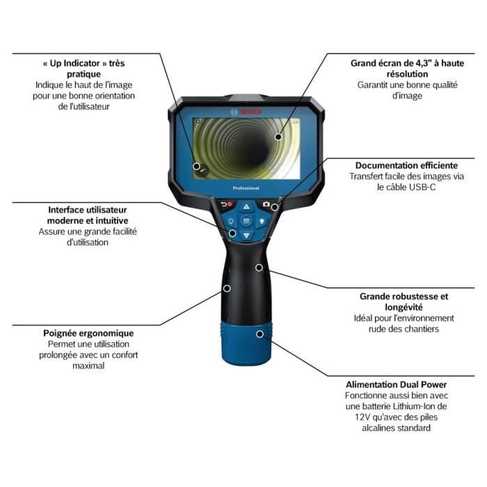 Telecamera d'ispezione Bosch Professional GIC 12V-4-23 C, a batteria - 0601241500