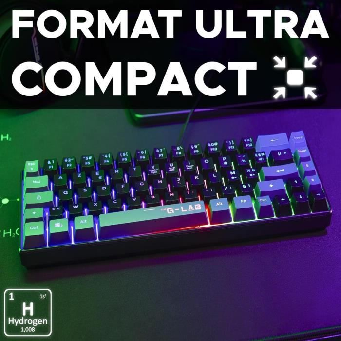 Tastiera da gioco - THE G-LAB - KEYZ-HYDRO-BKG/FR - Membrana 60% 2 colori Tasti neri + grigi