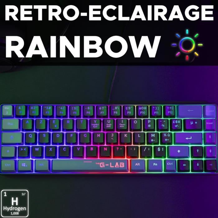Tastiera da gioco - THE G-LAB - KEYZ-HYDRO-BKG/FR - Membrana 60% 2 colori Tasti neri + grigi