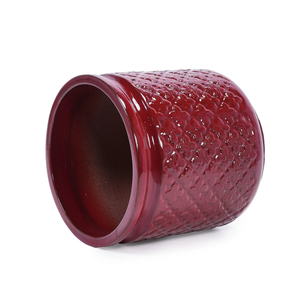 Set di 3 vasi in ceramica smaltata rosso vinaccia, artigianali, per interno ed esterno