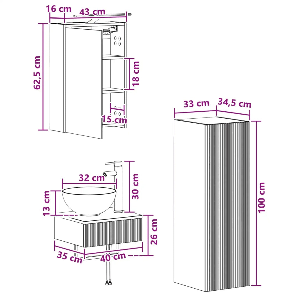 Set di Armadi da Bagno 4 pcs Bianco 43 x 16 x 62,5 cm 3407367