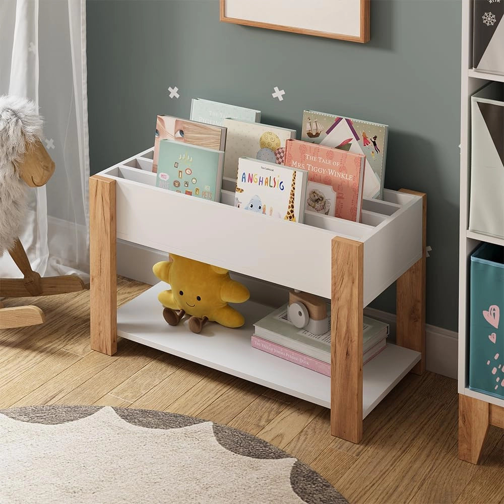 Scaffale per bambini Malia, Bianco/Artisan, 80 x 46 cm, per la conservazione di libri, giocattoli e raccoglitori
