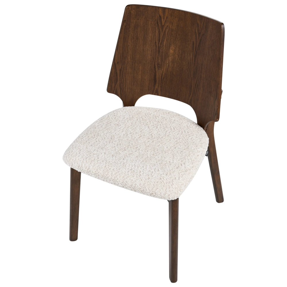 Set di 2 sedie da pranzo marroni e beige chiaro in compensato bouclé con gambe in legno di gomma senza braccioli stile retrò tradizionale