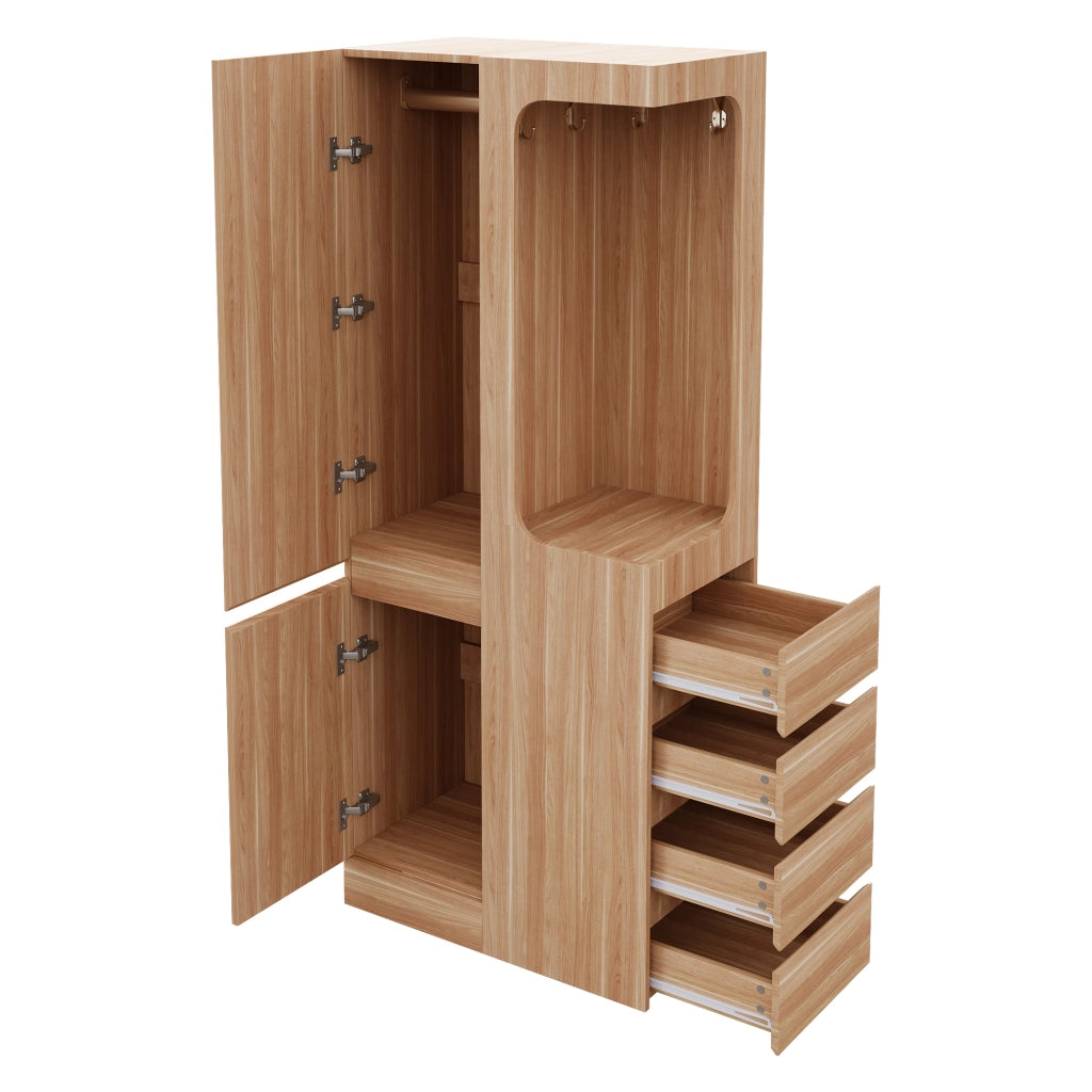 ARMADIO con 1 porta, 4 cassetti, 70 x 40 x 170 cm, Legno naturale