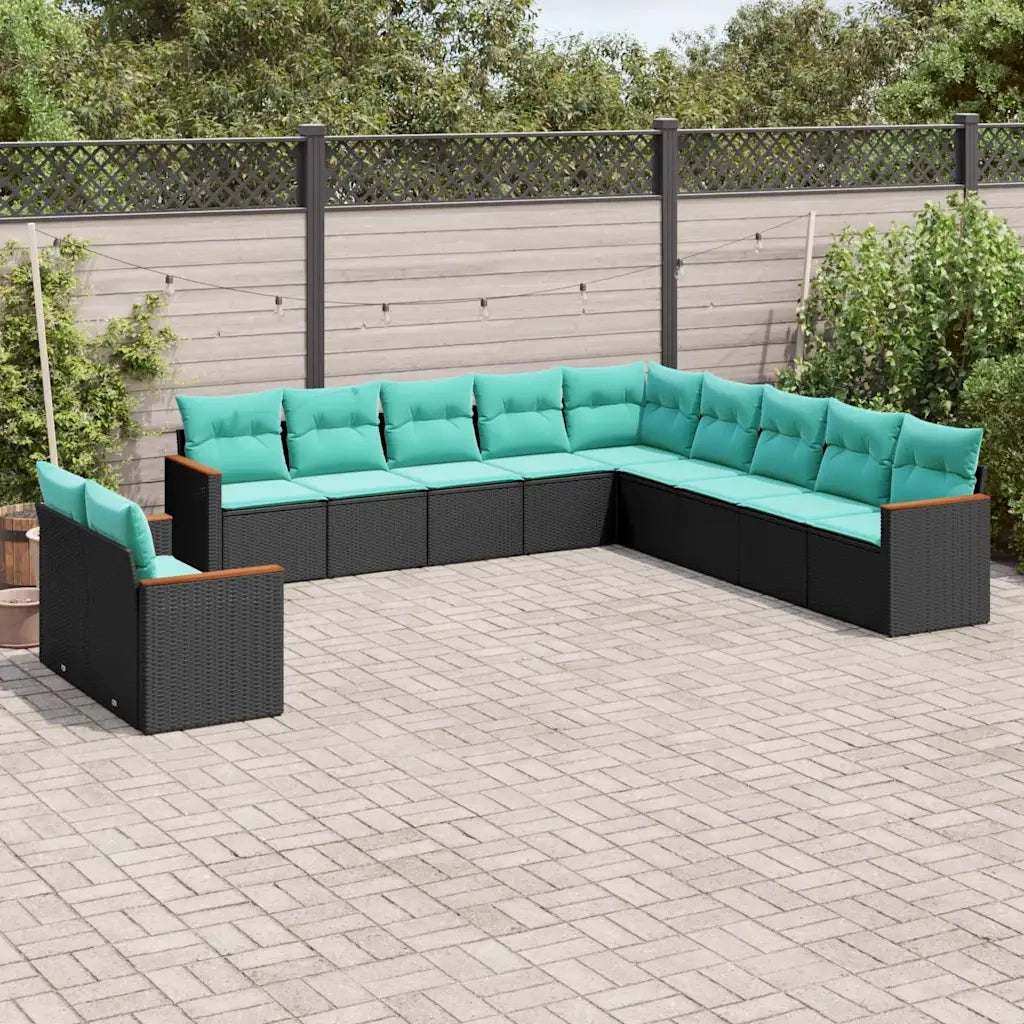 Set Divani da Giardino 11 pz con Cuscini Nero in Polyrattan 3226127