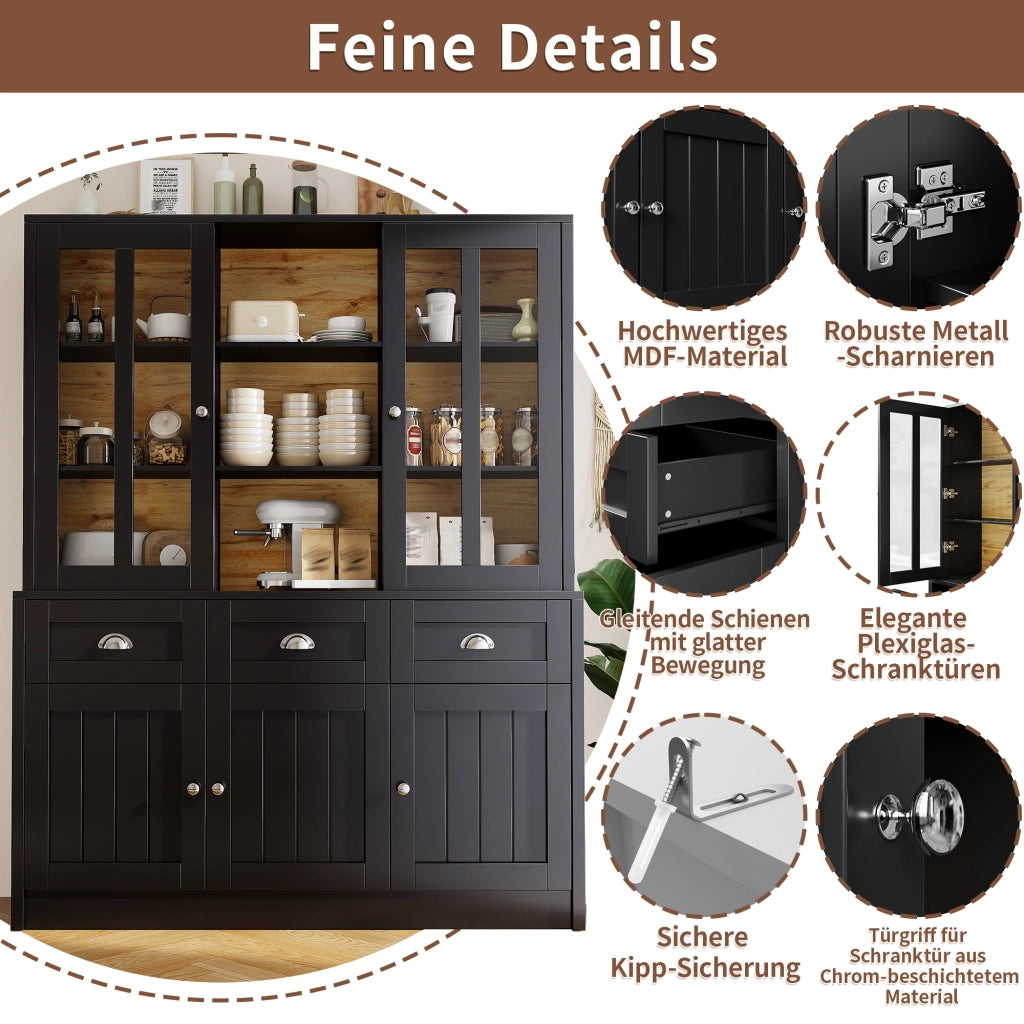 ARMADIO ALTO 140x38,5x175 cm in MDF e Acrilico Nero con ante trasparenti