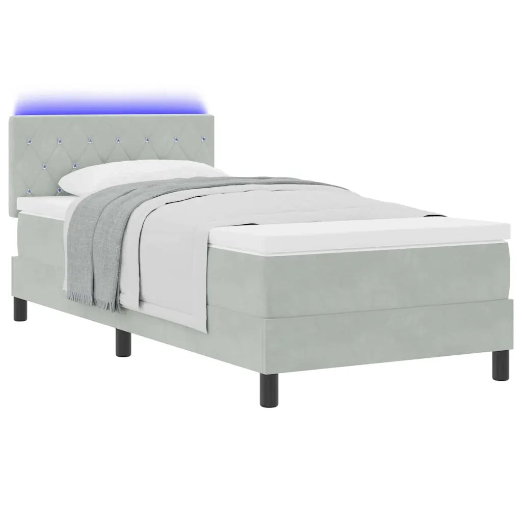 Letto a Sorgente LED con led Grigio chiaro 90 x 190 cm Velluto 3342554