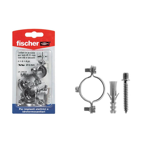 Collarini in acciaio per tubi misura mm 24 pezzi 4+4+4 fischer.