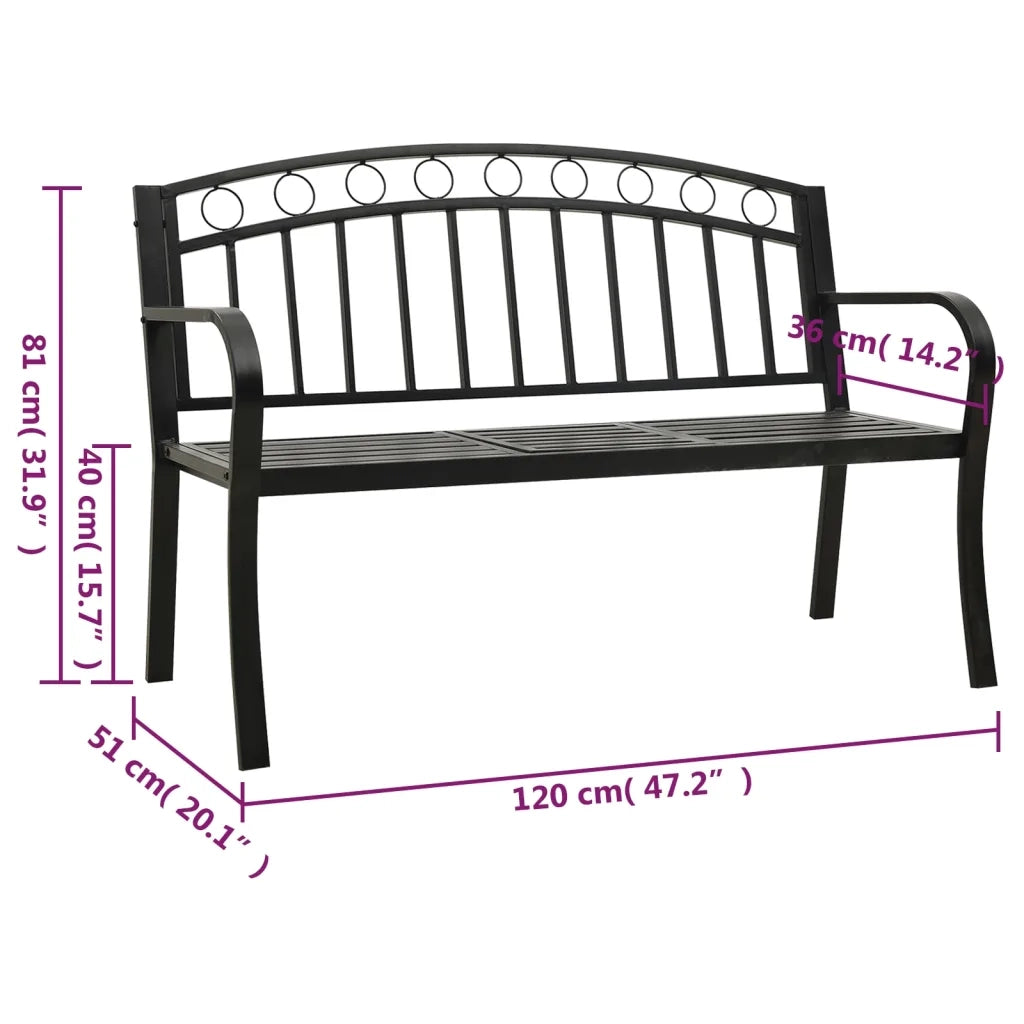 Panca da Giardino con Tavolino Nero 120 cm Acciaio