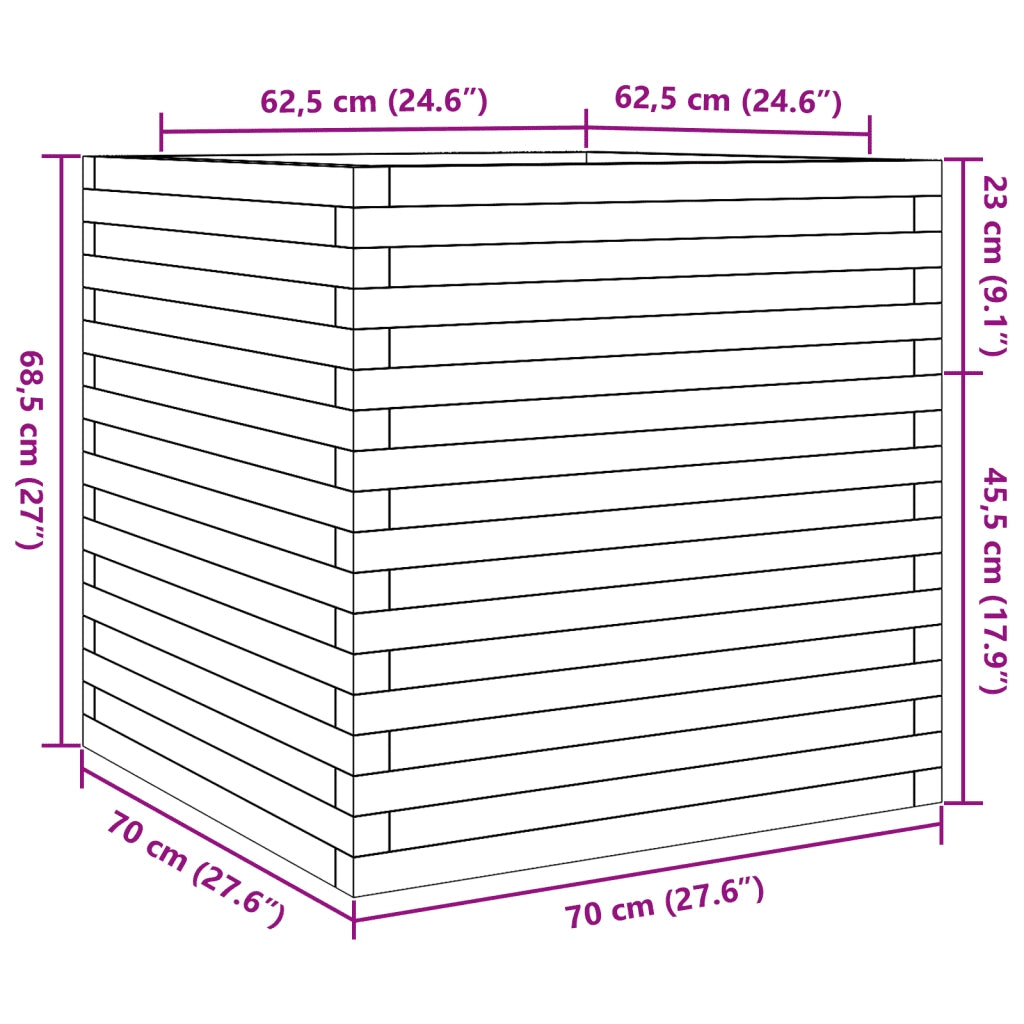 Fioriera da Giardino Bianca 70x70x68,5cm Legno Massello di Pino