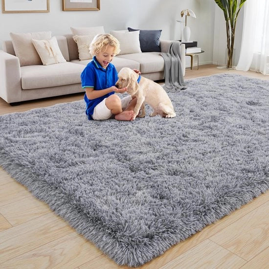 Tappeto Shaggy Alto Polito Grigio 120 x 160 cm Antiscivolo per Salotto e Camera da Letto