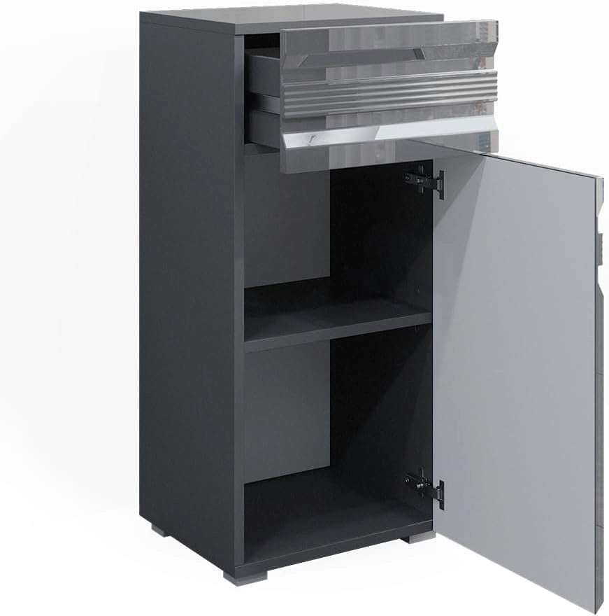 Mobiletto bagno Fredd, Antracite lucido, 36.4 x 79 cm, a parete con due ripiani interni regolabili