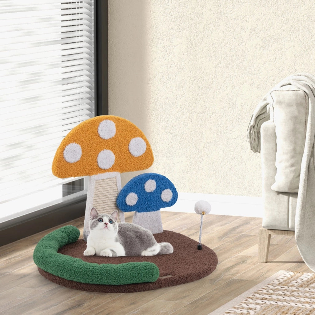 Lettino per gatti a forma di fungo con piattaforma ampia e confortevole tiragraffi in sisal, Casa per gatti da interni Colorato-Lettini e divanetti