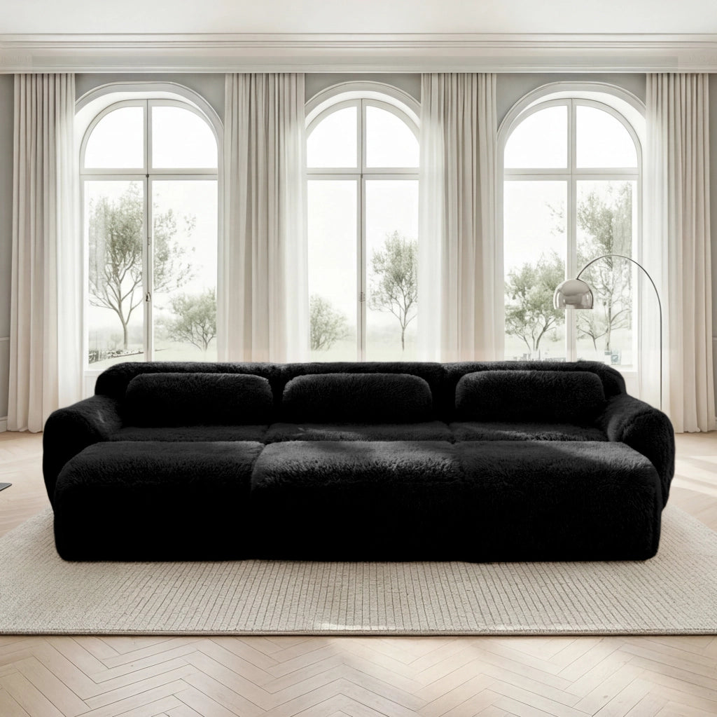 Divano modulare 3 posti senza telaio 291x179x73 cm in tessuto plush nero