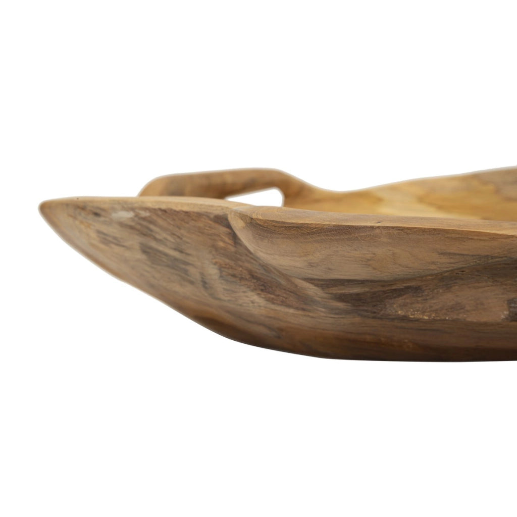 Vassoio svuotatasche Wahan in teak riciclato con manici 42x36x7 cm — pezzo unico